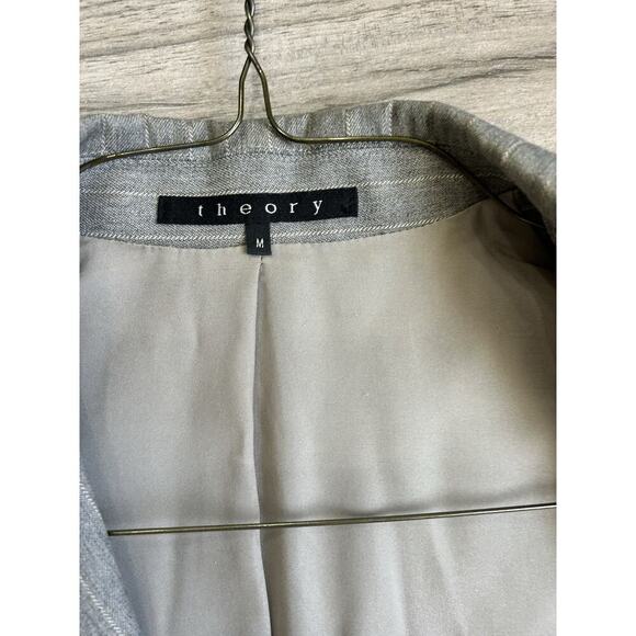 Theory Woman’s Blazer Size M Grey Cotton Blend Button Front - Picture 3 of 4
